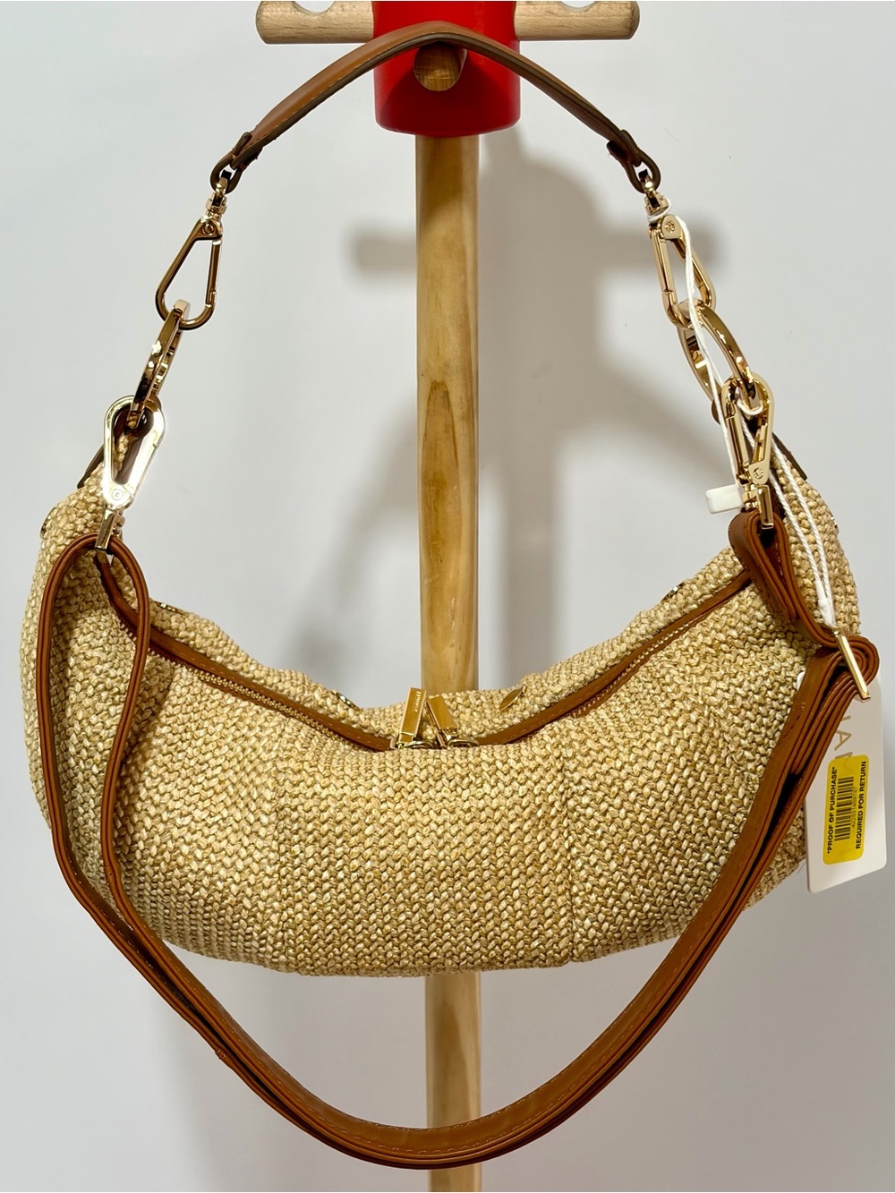Hammitt Erica Small Raffia Croissant 🥐 Shoulder Bag In Cocoa Raffia/Gold NWT!! - Picture 2 of 16